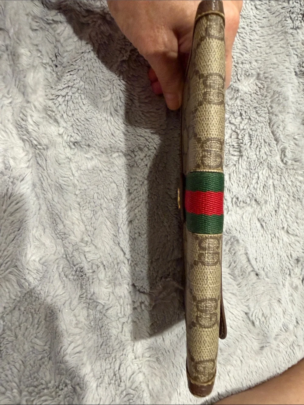Gucci Beige GG Canvas Continental Wallet with Green Red Web and Brown Trim